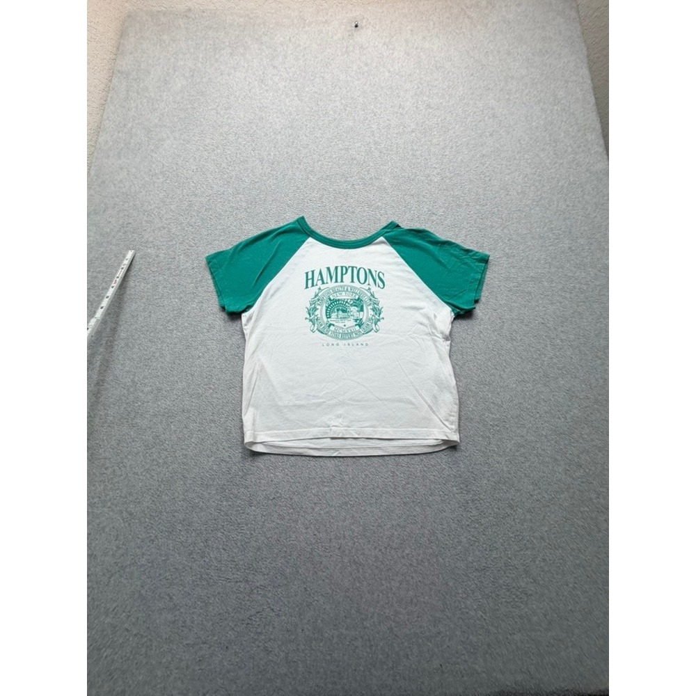 Hollister Womens Hamptons Long Island Raglan Graphic T-Shirt White Green Medium